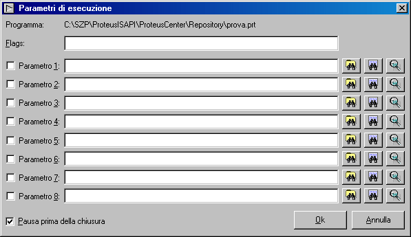 [Parametri di esecuzione - Proteus Center]